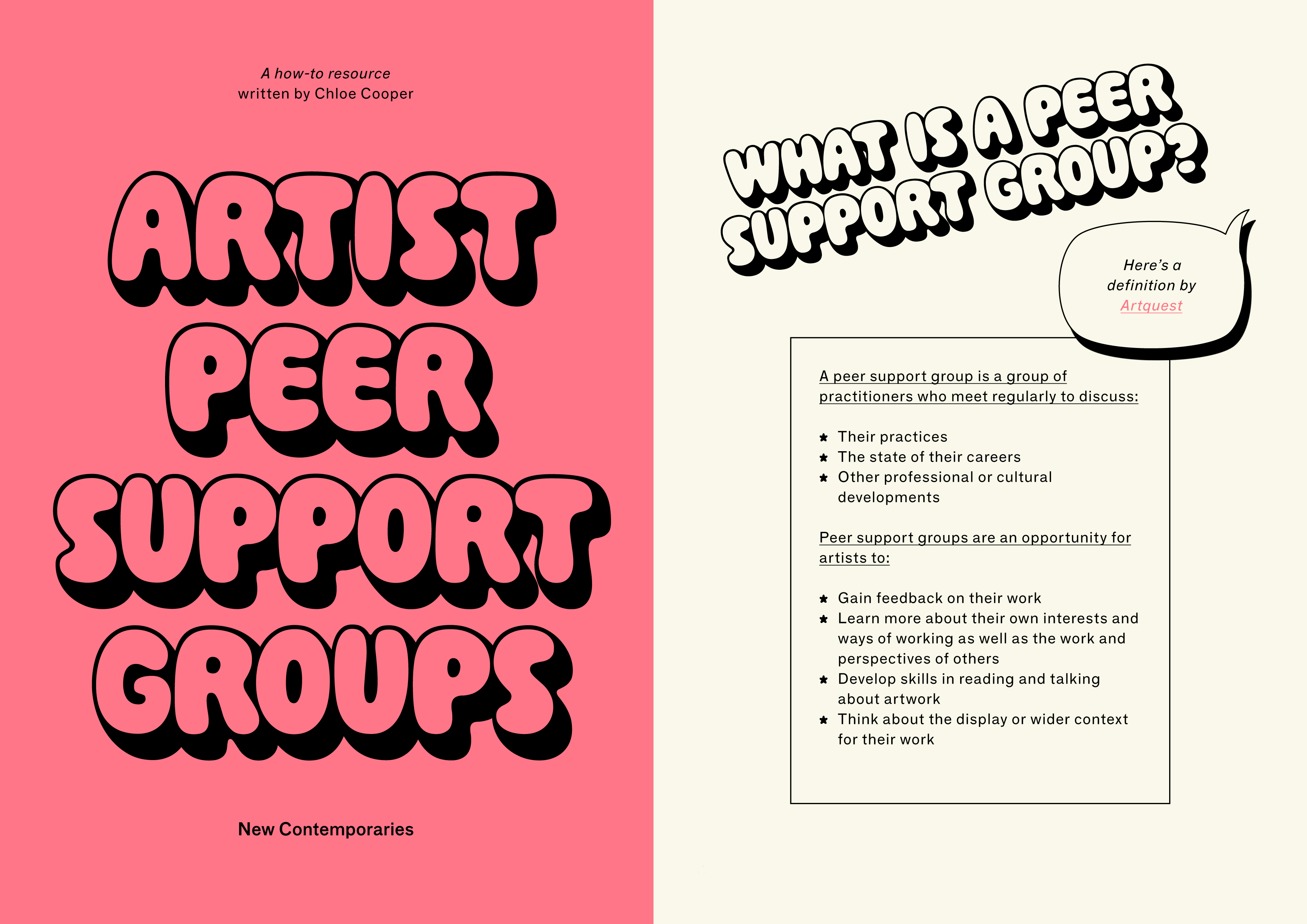 Double page spread of PDF Artist Peer Support Groups